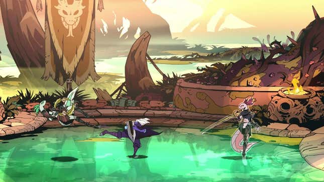 Warriors fight atop a pool of green.
