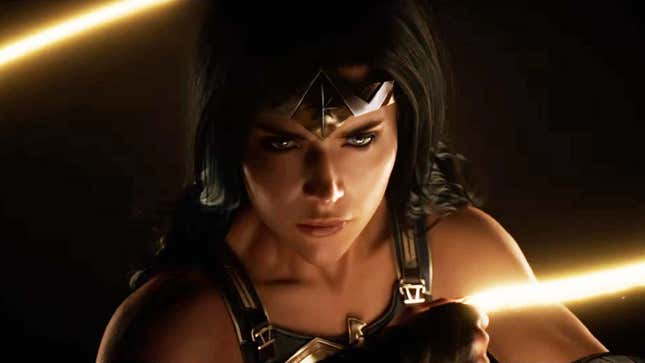Wonder Woman holds her rope.